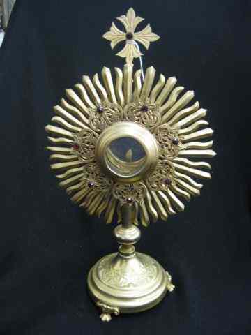 Appraisal: Jeweled Brass Religious ''Host'' Holder '' diameter '' tall