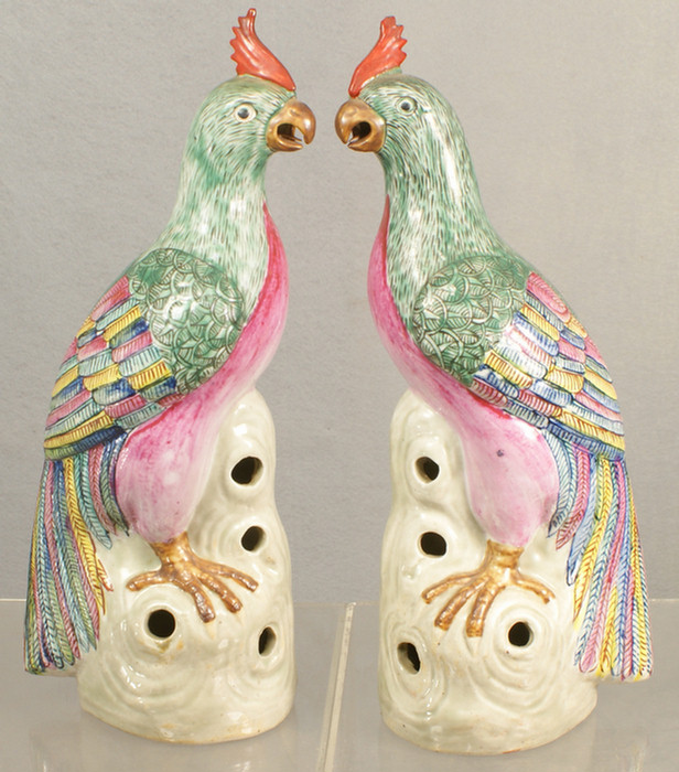 Appraisal: Chinese export porcelain Famille Rose pair of parrots h unmarked