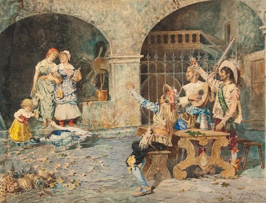 Appraisal: Adelchi de Grossi Italian - The Cavalier's Toast watercolor on