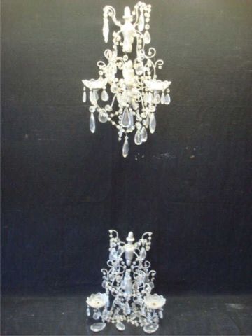 Appraisal: Pair of crystal wood sconces w wood painted silver From