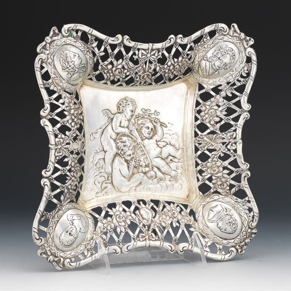 Appraisal: GERMAN SILVER BAROQUE STYLE RETICULATED MEDALLION BASKET BY GEBRUDER DINGELDEIN