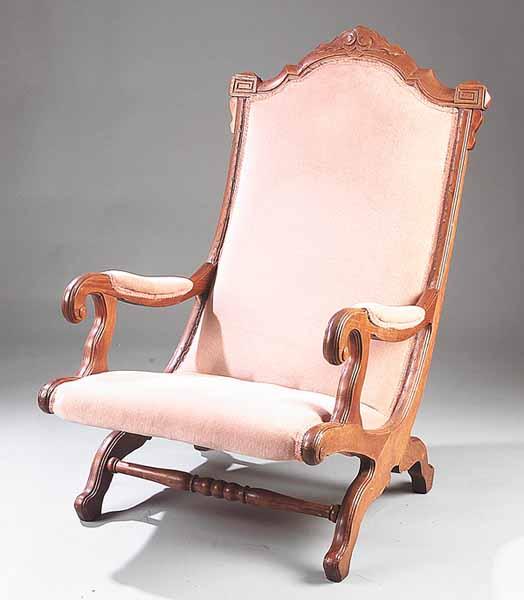 Appraisal: An American Renaissance Carved Walnut Campeche Chair c having a