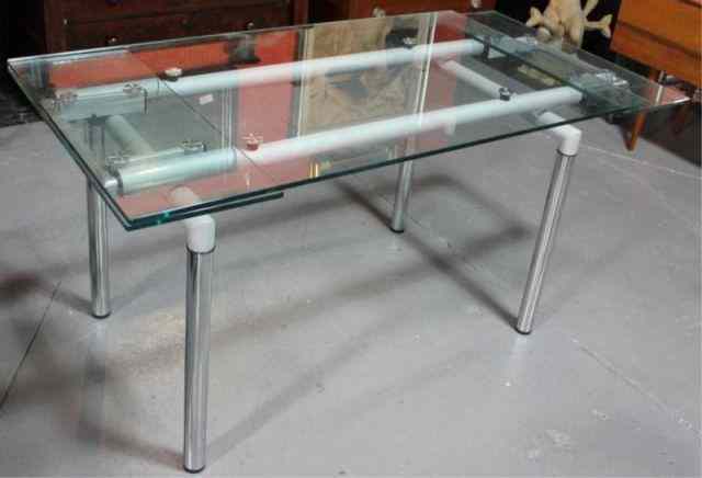 Appraisal: Midcentury Style Glass Chrome Steel Table With extending sides From