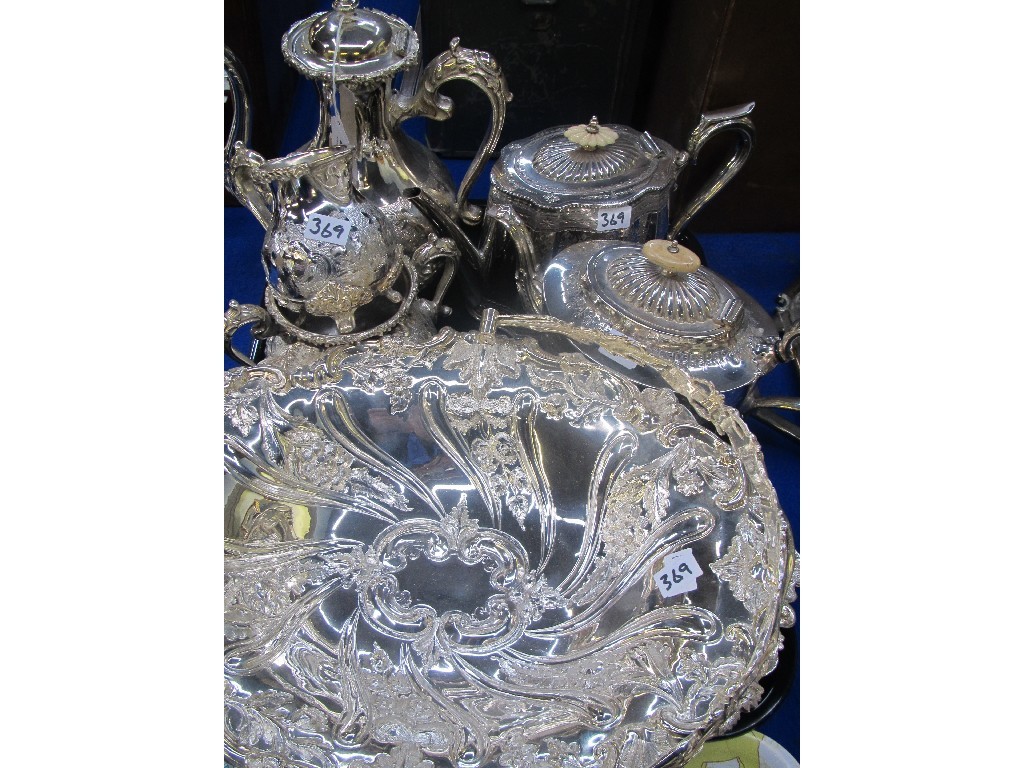 Appraisal: Tray lot of EP - tea service teapots and a