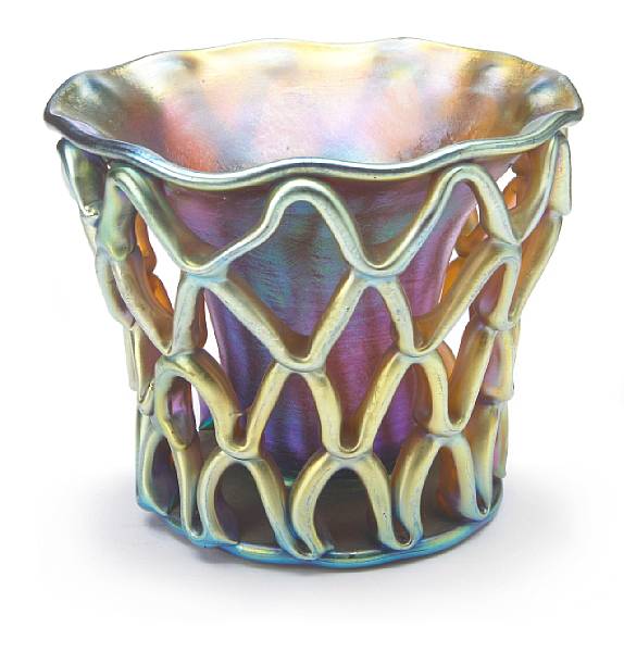 Appraisal: A Tiffany Favrile Diatreta glass vase circa inscribed L C