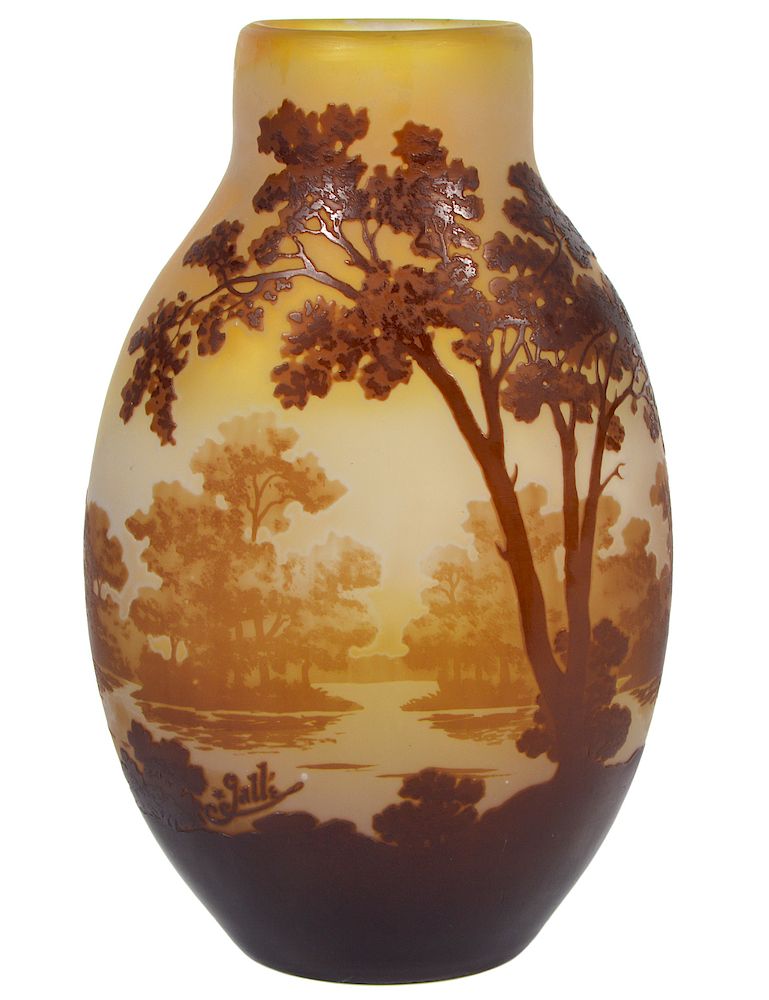 Appraisal: Emile Galle Landscaped Cameo Art Glass Vase Galle cameo art