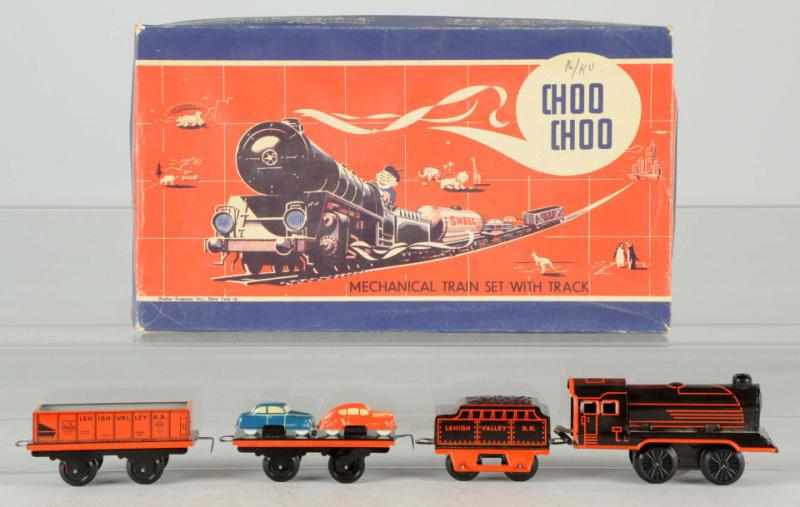 Appraisal: Tin Litho Lehigh Valley Wind-Up Train Set German Nice set