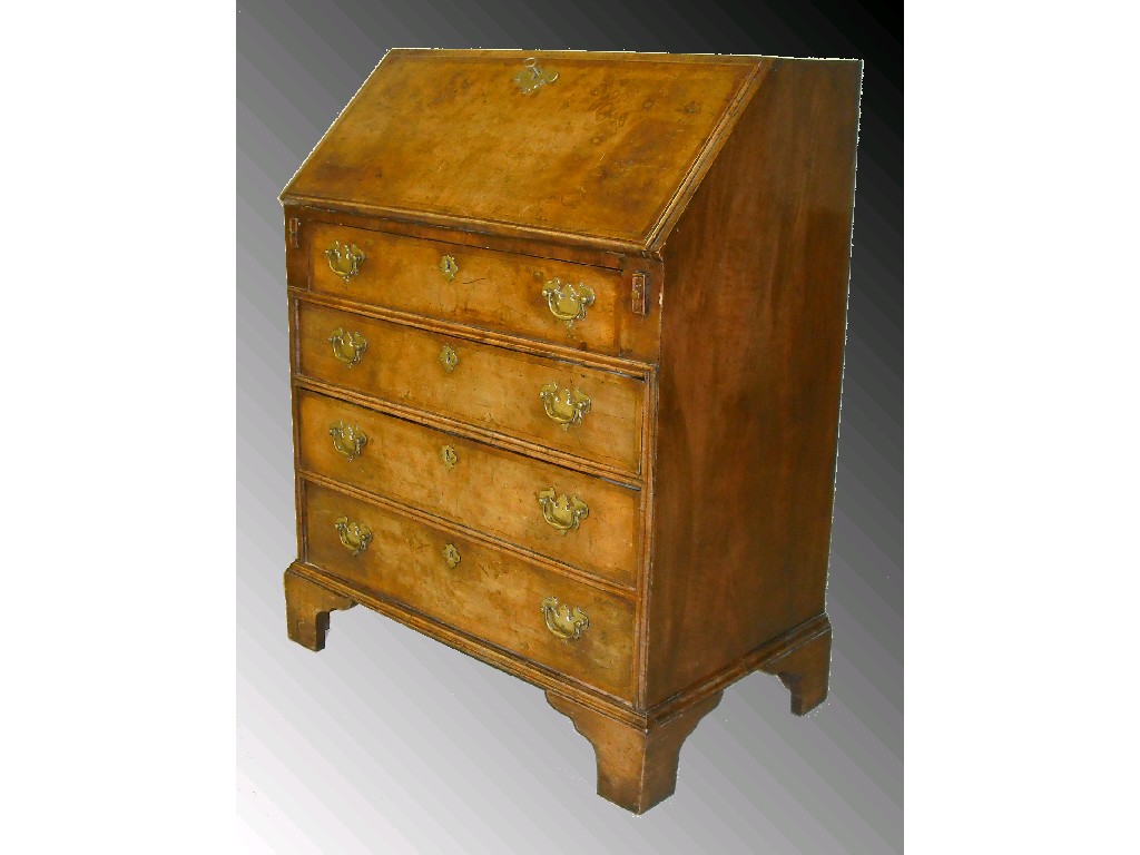 Appraisal: Georgian style walnut and feather banded bureau the fall front