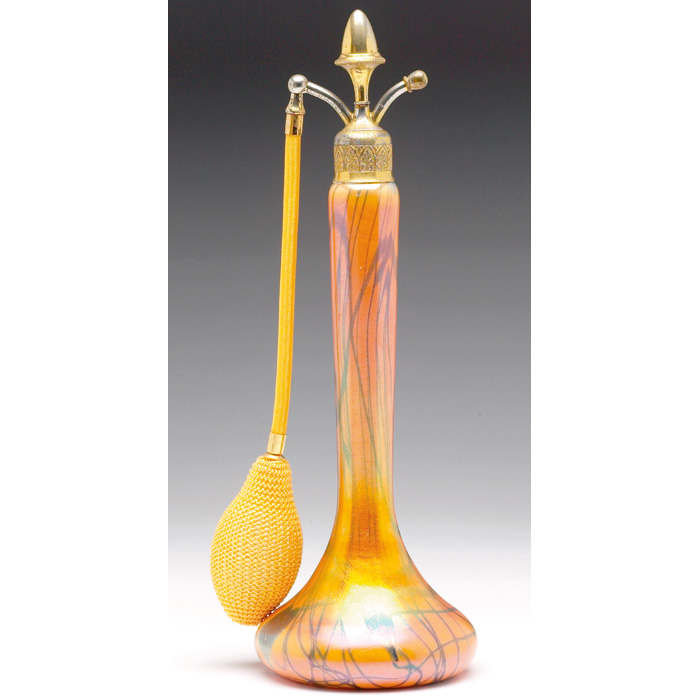 Appraisal: Imperial perfume atomizer attribution long tapered form in orange glass