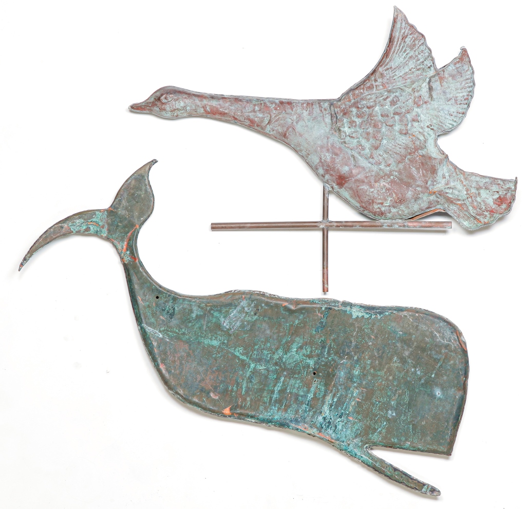 Appraisal: TWO AMERICAN WEATHERVANES Late th century Whale and flying goose