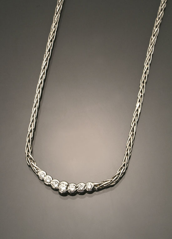 Appraisal: Choker Length -Karat White-Gold and Diamond Necklace The crescent-form pendant