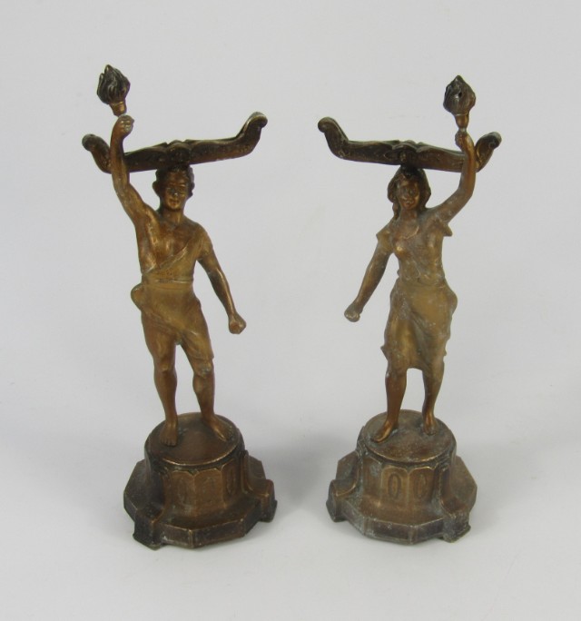 Appraisal: A pair of French early thc gilt spelter menu holders