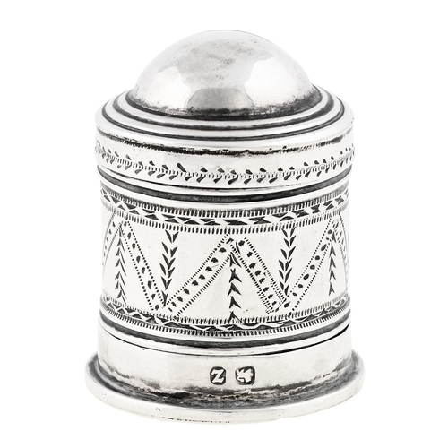 Appraisal: A George III engraved silver nutmeg grater with domed cover