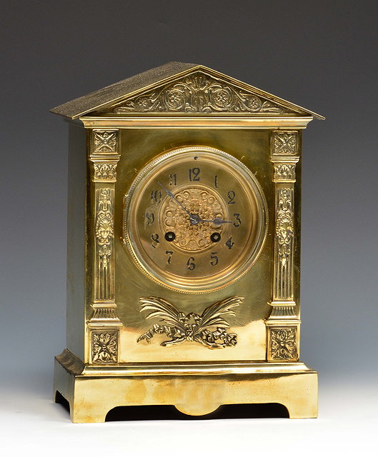 Appraisal: A French brass mantel clockwith Arabic chapter ring and Marti