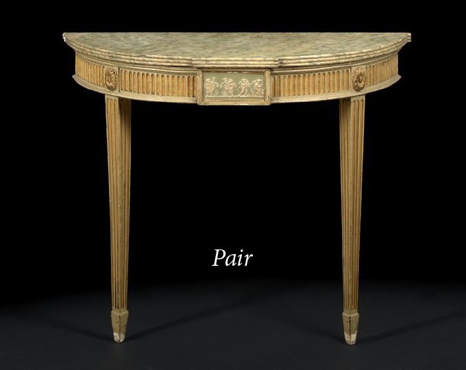 Appraisal: Pair of George III-Style Polychromed Parcel-Gilt and Marble-Top Console Tables