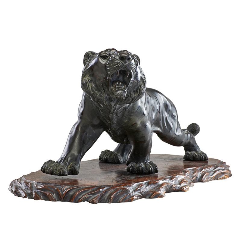 Appraisal: JAPANESE MEIJI BRONZE TIGER Snarling tiger on period wood base