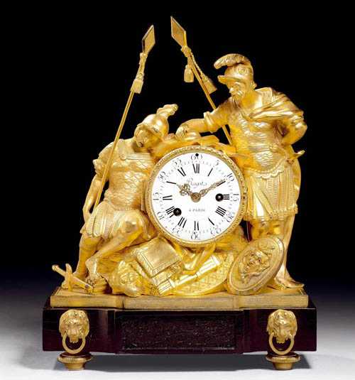 Appraisal: MANTEL CLOCK AUX SOLDATS ROMAINS Louis XVI the bronzes probably