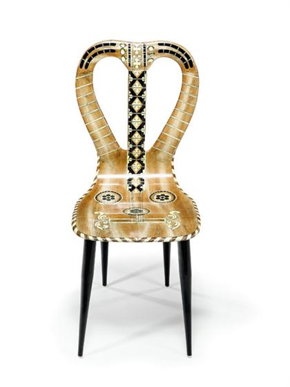 Appraisal: PIERO FORNASETTI italian - Lyre-back chair Designed in lithographic transfer-printed