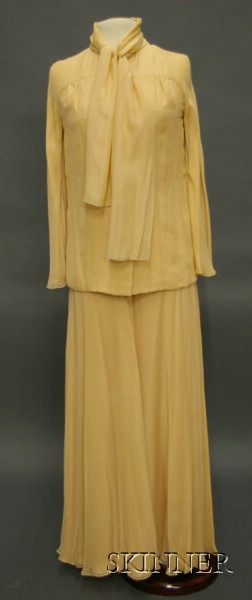 Appraisal: Vintage Stavropoulos Pale Peach Chiffon Two-Piece Outfit s labeled comprised