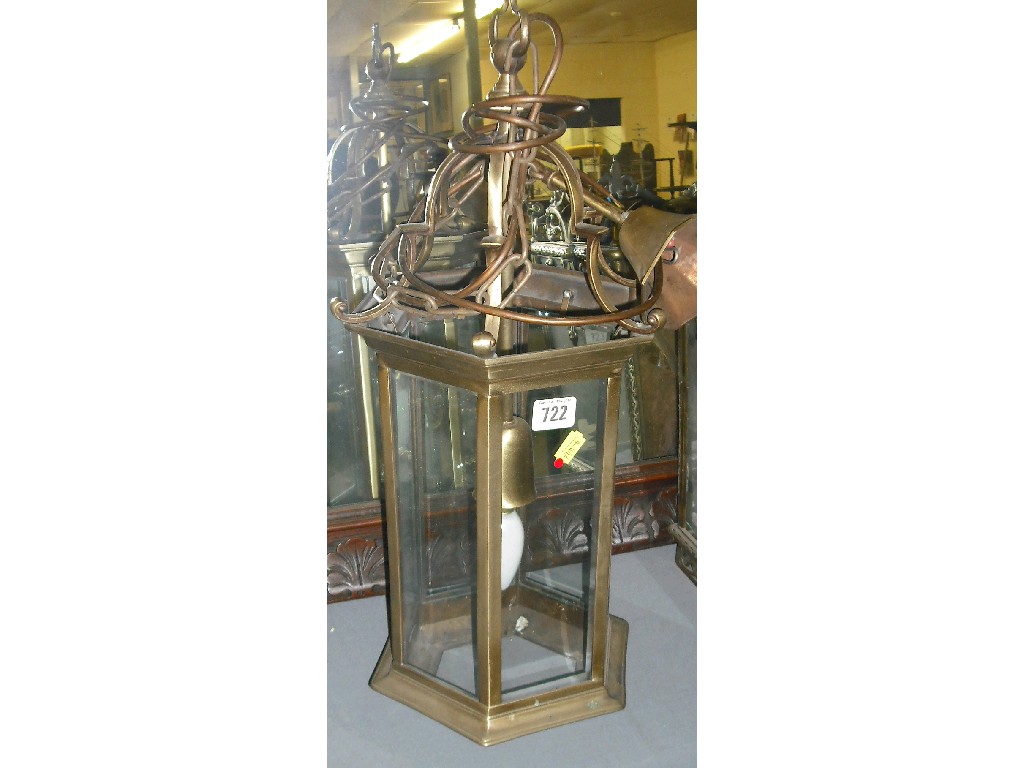 Appraisal: Brass hexagonal hall lantern high