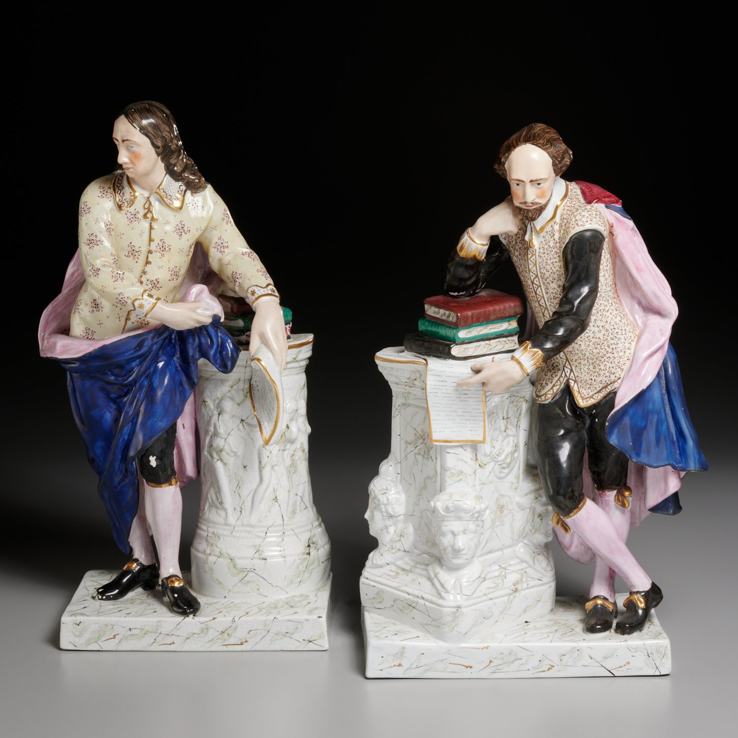 Appraisal: PAIR DERBY FIGURES MILTON AND SHAKESPEARE Likely th c gilt