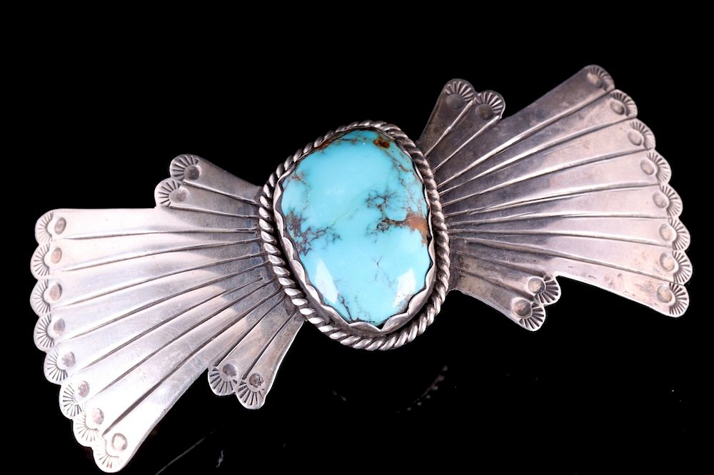 Appraisal: Old Pawn Navajo Sterling Silver Turquoise Brooch For your bidding