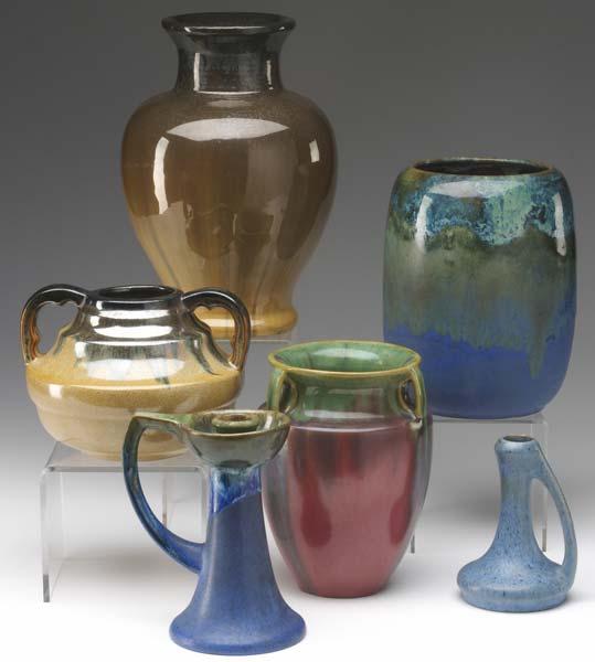 Appraisal: FULPER Six vases in assorted glazes including a baluster vase