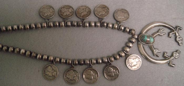 Appraisal: Native American silver necklace horseshoe naja with fetish silver dimes