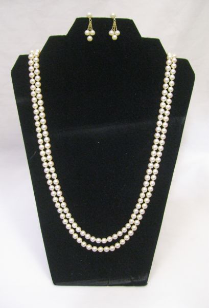 Appraisal: kt Pearl Necklace kt Earrings Includes kt gold clasp on