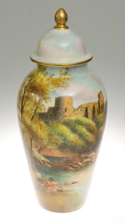 Appraisal: LOCAL INTEREST ROYAL WORCESTER NAMED VASE AND COVER BARNARD CASTLE