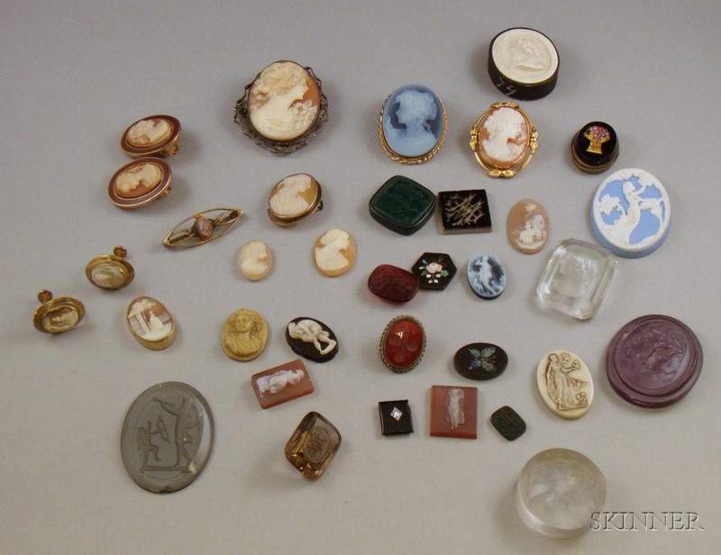 Appraisal: Small Group of Mounted and Unmounted Cameo Intaglio and Micromosaic