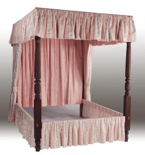 Appraisal: Custom upholstered queen size canopy bed Custom designed queen size