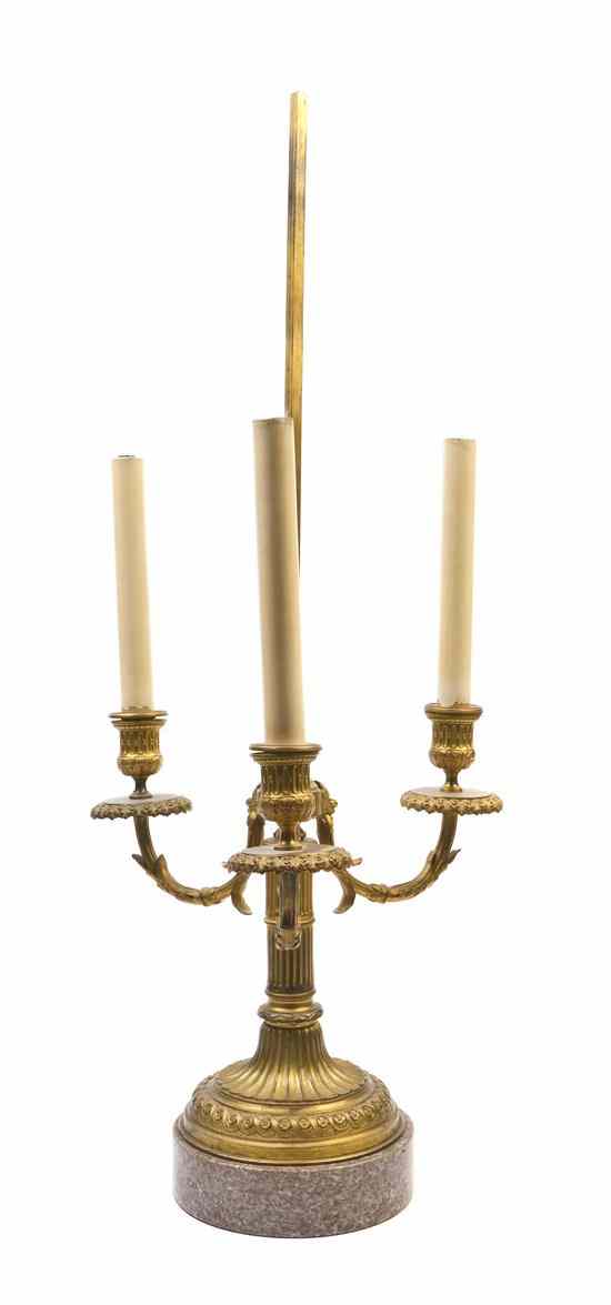 Appraisal: A Louis XVI Style Gilt Bronze Three-Light Bouillotte Lamp raised