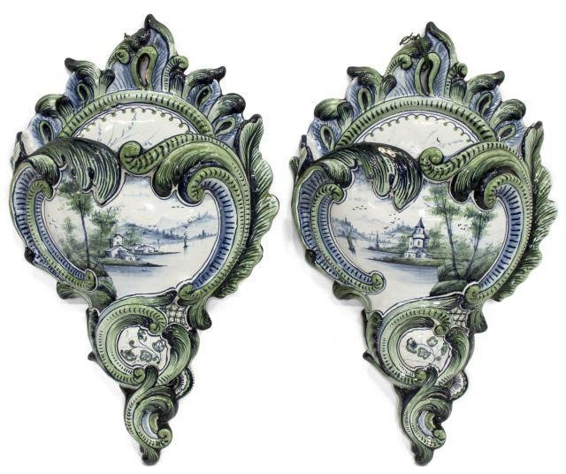 Appraisal: pair Dutch Delft ceramic wall pockets each with blue and