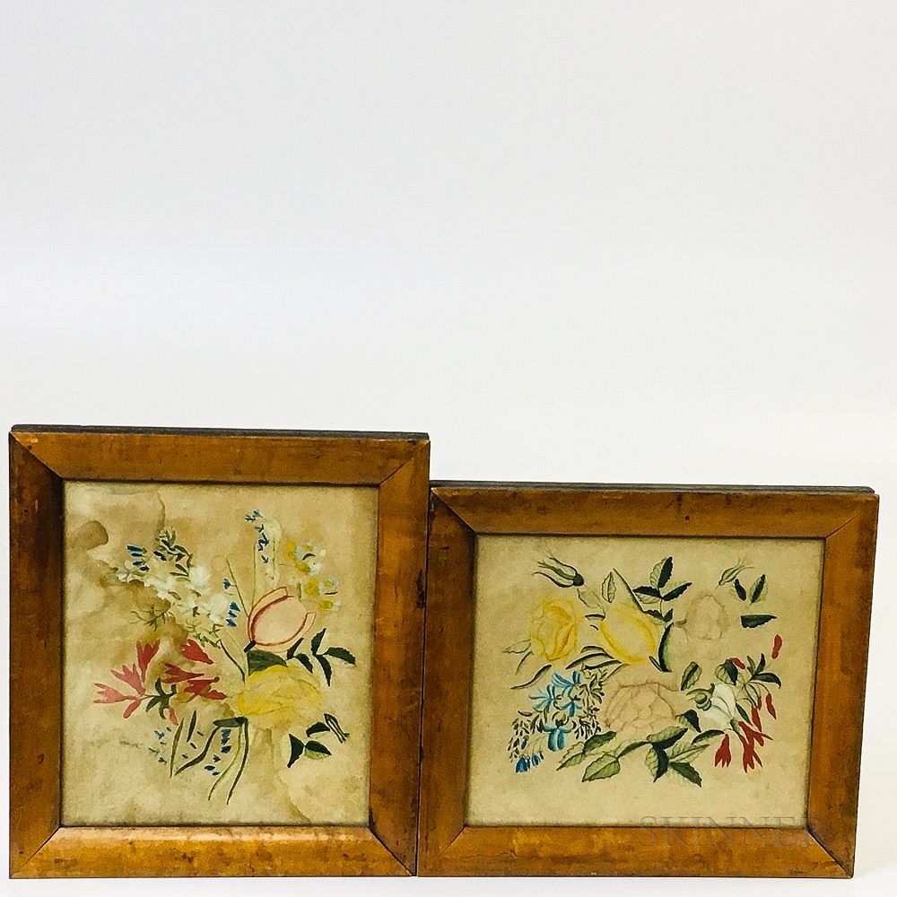 Appraisal: Pair of Framed Watercolor on Paper Floral Theorems Pair of