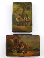 Appraisal: Two th century European painted tin boxes the hinged lids