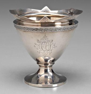 Appraisal: Coin silver footed bowl Greek key border arabesque style rim