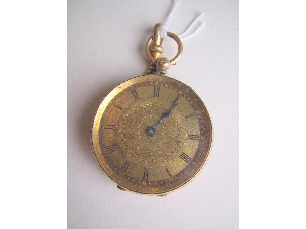 Appraisal: Eighteen carat gold fob watch with floral decorated dial and