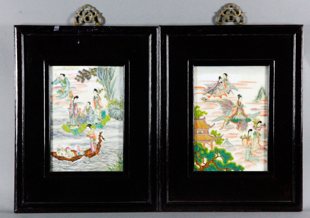 Appraisal: - Pair of Rose Mandarin Plaques Pair of Rose Mandarin