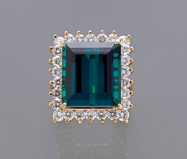 Appraisal: An indicolite tourmaline and diamond ring estimated total diamond weight