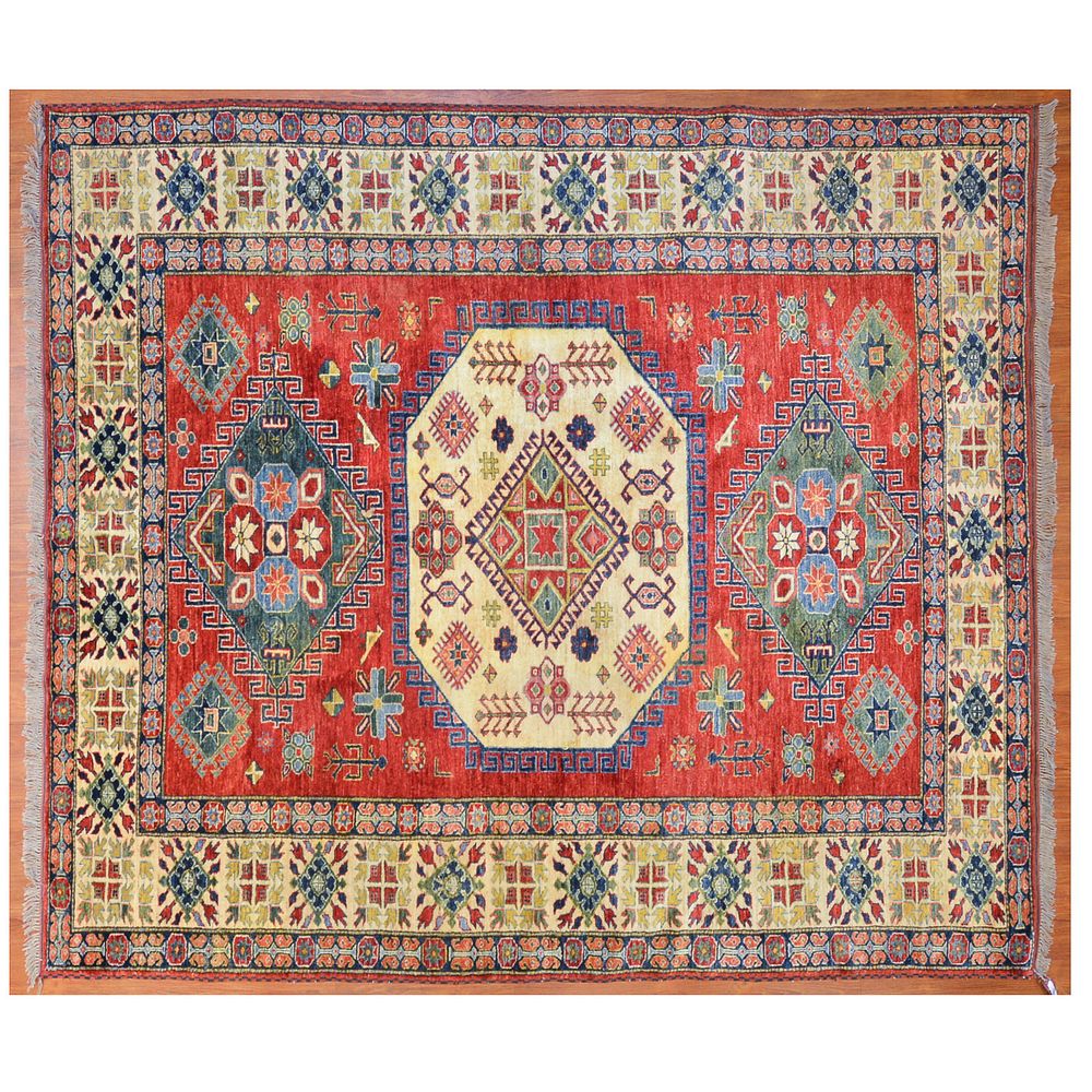 Appraisal: Pak Kazak Rug Pakistan x Modern hand-knotted wool pile on