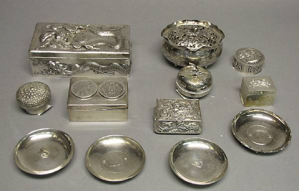 Appraisal: A group of silver and export silver decorations Including one