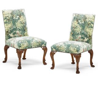 Appraisal: PAIR OF GEORGE II STYLE MAHOGANY SIDE CHAIRS Acanthus carved