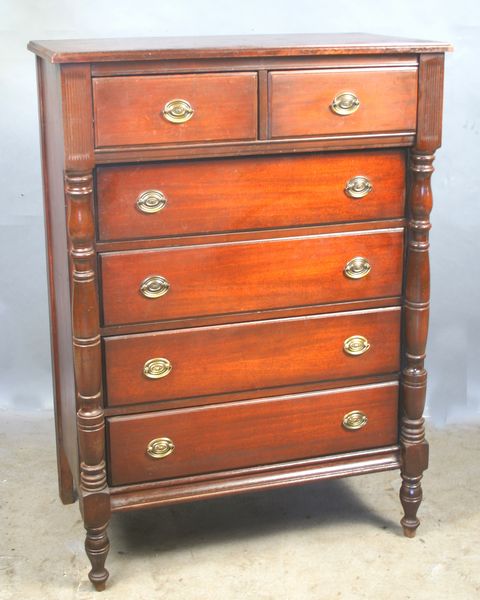 Appraisal: Circa s s mahogany tall chest with turned columns h