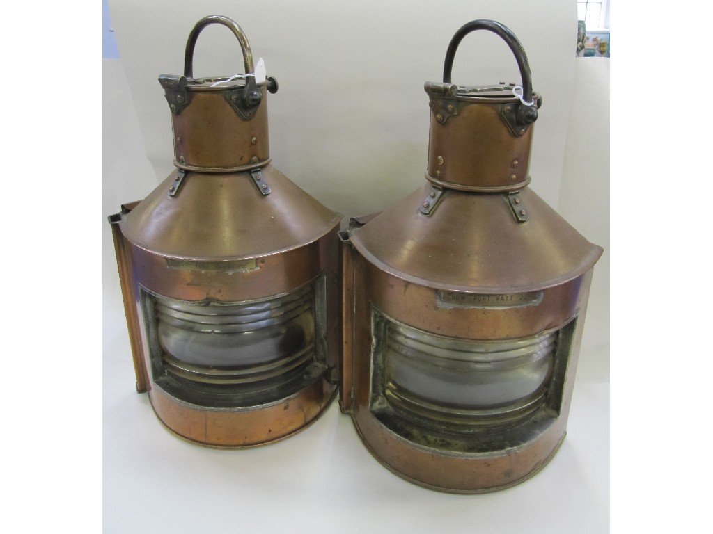 Appraisal: Pair of copper ships bow port lamps each cm high