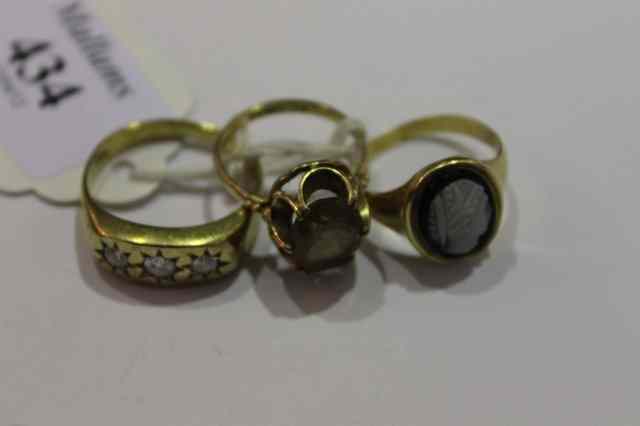 Appraisal: A SMALL COLLECTION OF THREE RINGS including a ct gold