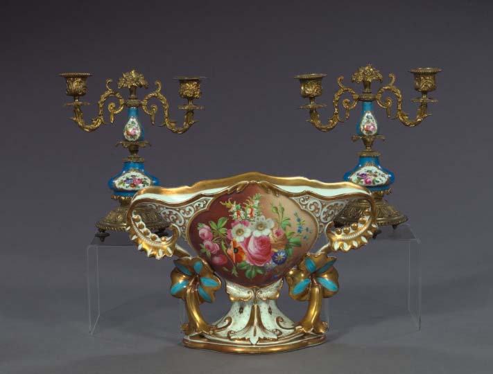 Appraisal: Diminutive Pair of Napoleon III Gilt-Brass-Mounted Sevres -Style Porcelain Two-Light