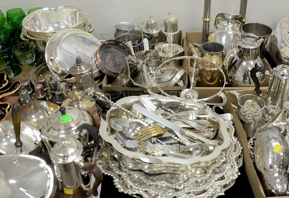 Appraisal: Large group of silver plate to include Sheffield pepper shakers