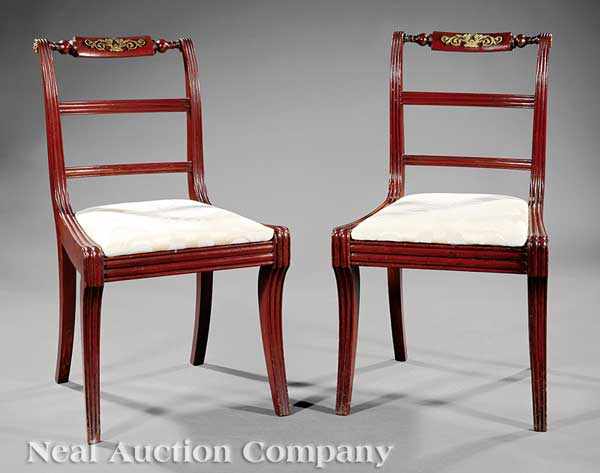 Appraisal: A Pair of American Classical Bronze-Mounted Carved Mahogany Side Chairs