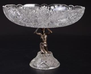 Appraisal: Cut Glass Compote with Cast Iron Female Figure Cut glass